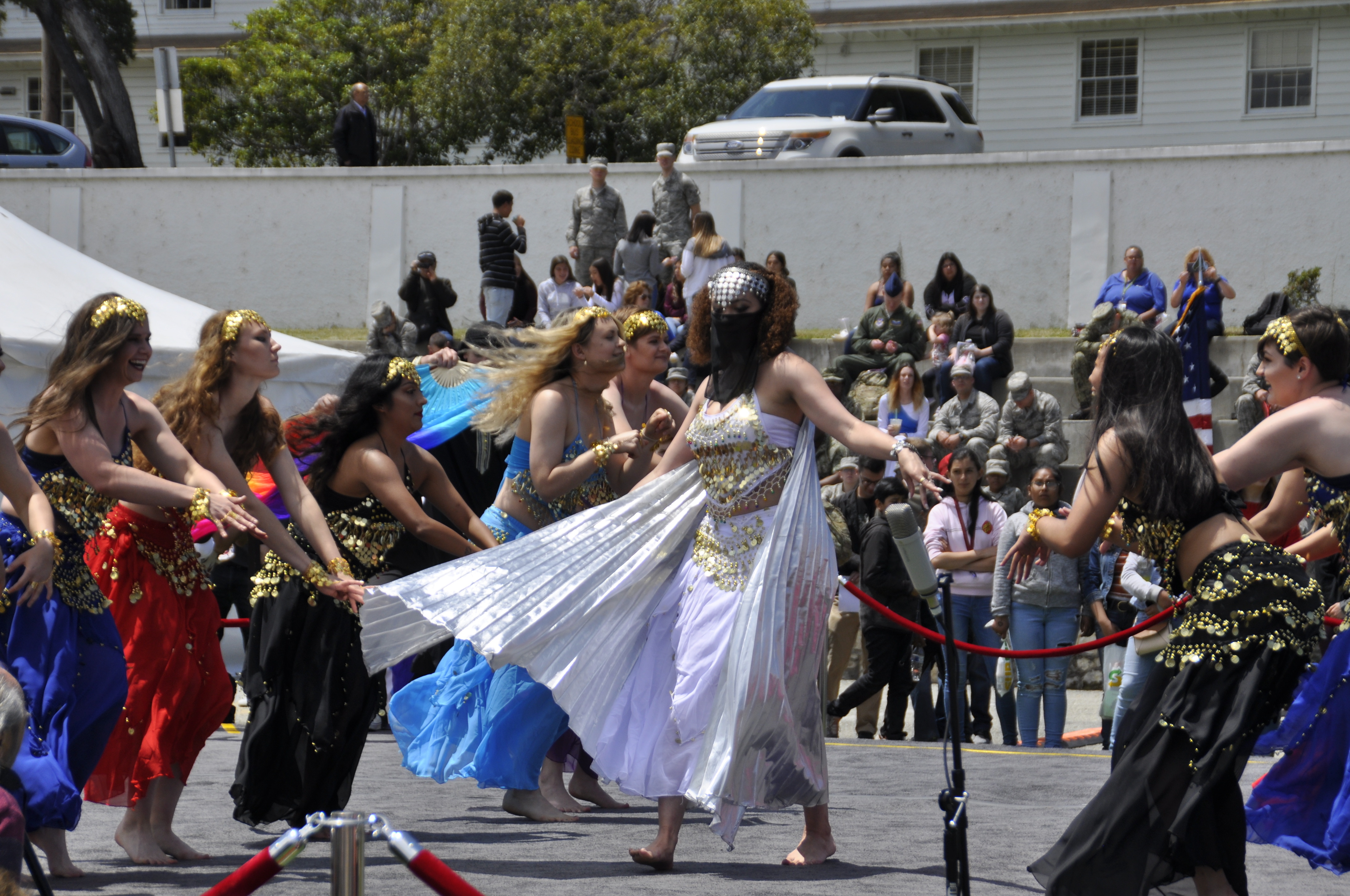 Military students from DLIFLC perform a cultural dance during Language Day