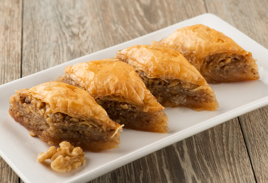 Plate of four pieces of baklava