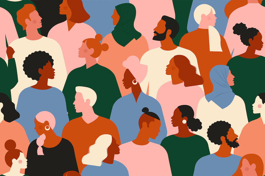 Illustration of the profiles of many people, all of different races and genders.