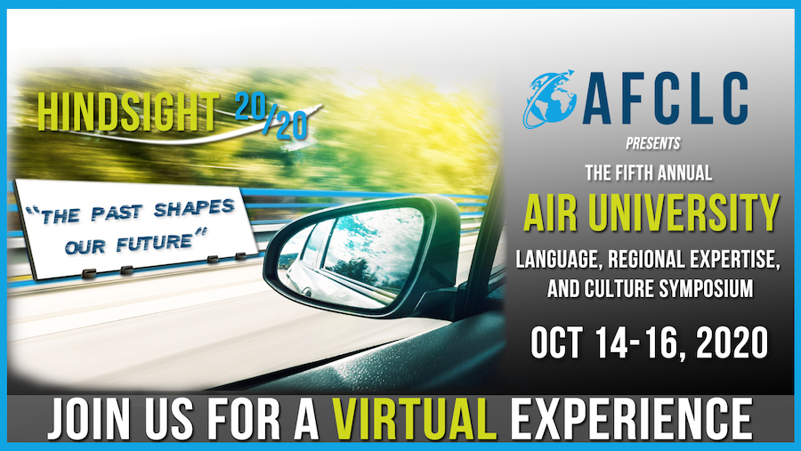 Banner image for the virtual 2020 AFCLC AU LREC Symposium. Image is of a car sideview mirror, with the road and trees in the background blurring.