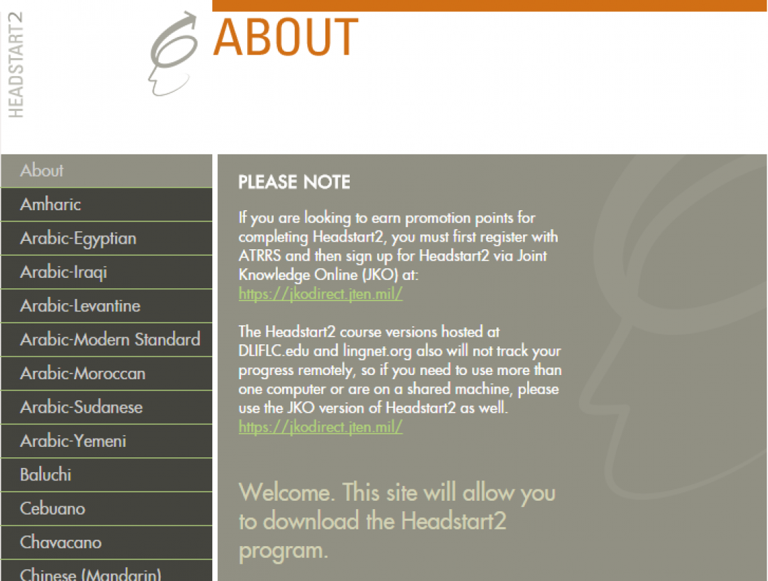 Screencapture of Headstart2 website