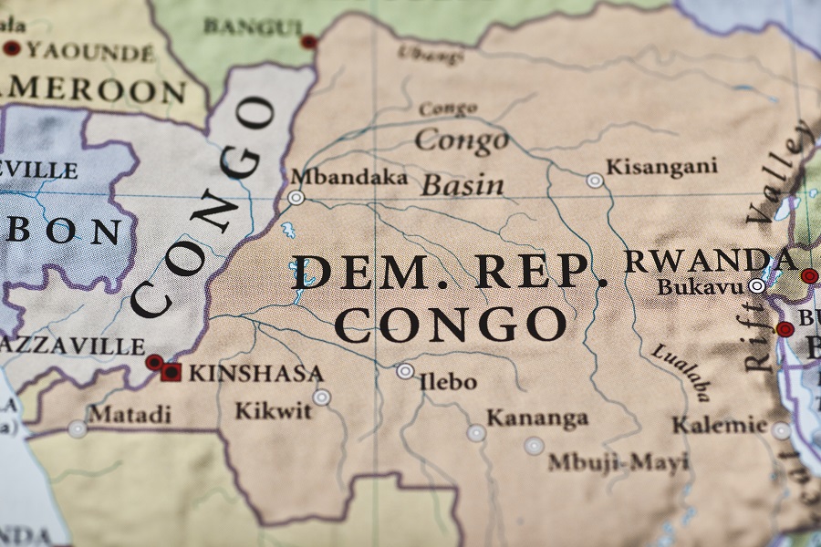 Close-up on a map of the Democratic Republic of the Congo