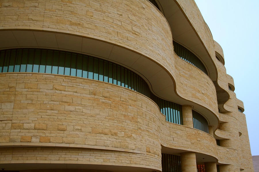 Close-up shot of the National Museum of the American Indian building in Washington, D.C.