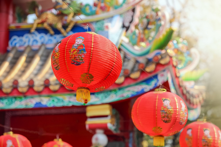 Lanterns hanging to celebrate the Chinese New Year