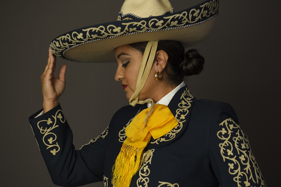 U.S. Air Force Master Sgt. Galicia Castillo poses in a traditional Mexican outfit.