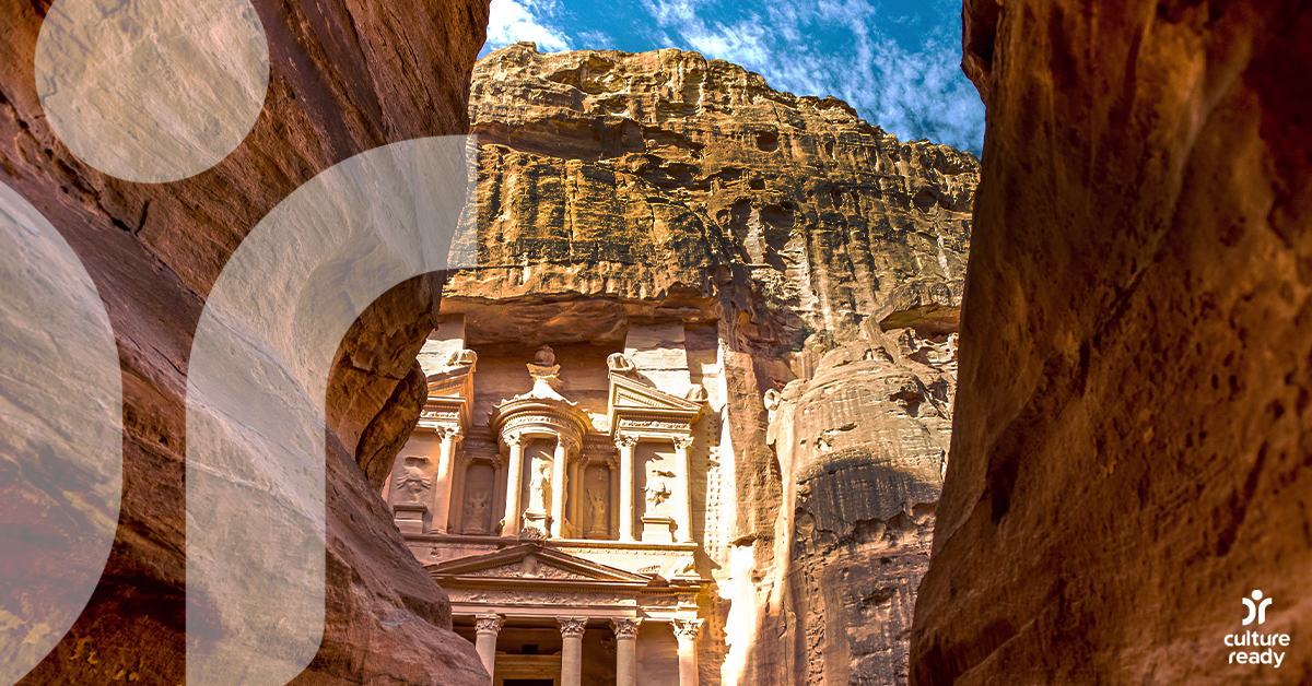 Petra an archelogical site carved into a rock formation located in Jordan
